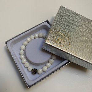 New with Box Genuine Mother of Pearl Stretch Bracelet with Tree Motif Metal Bead